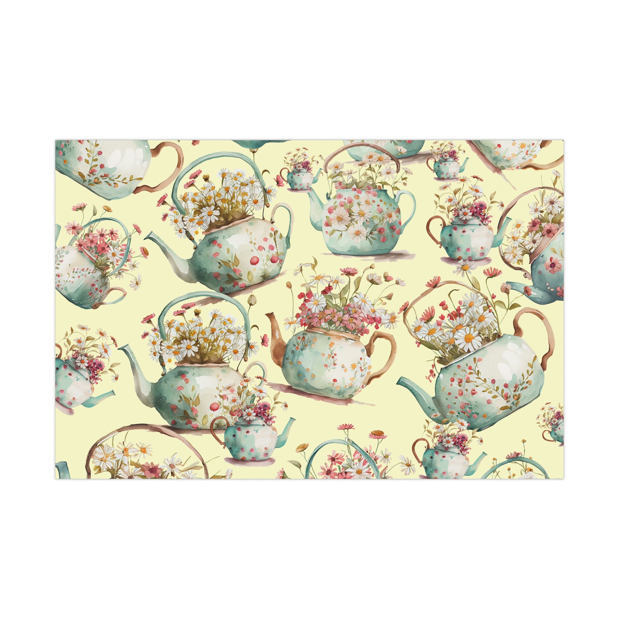 Pastel Yellow Teapots Wrapping Paper Bridal Showers Etsy