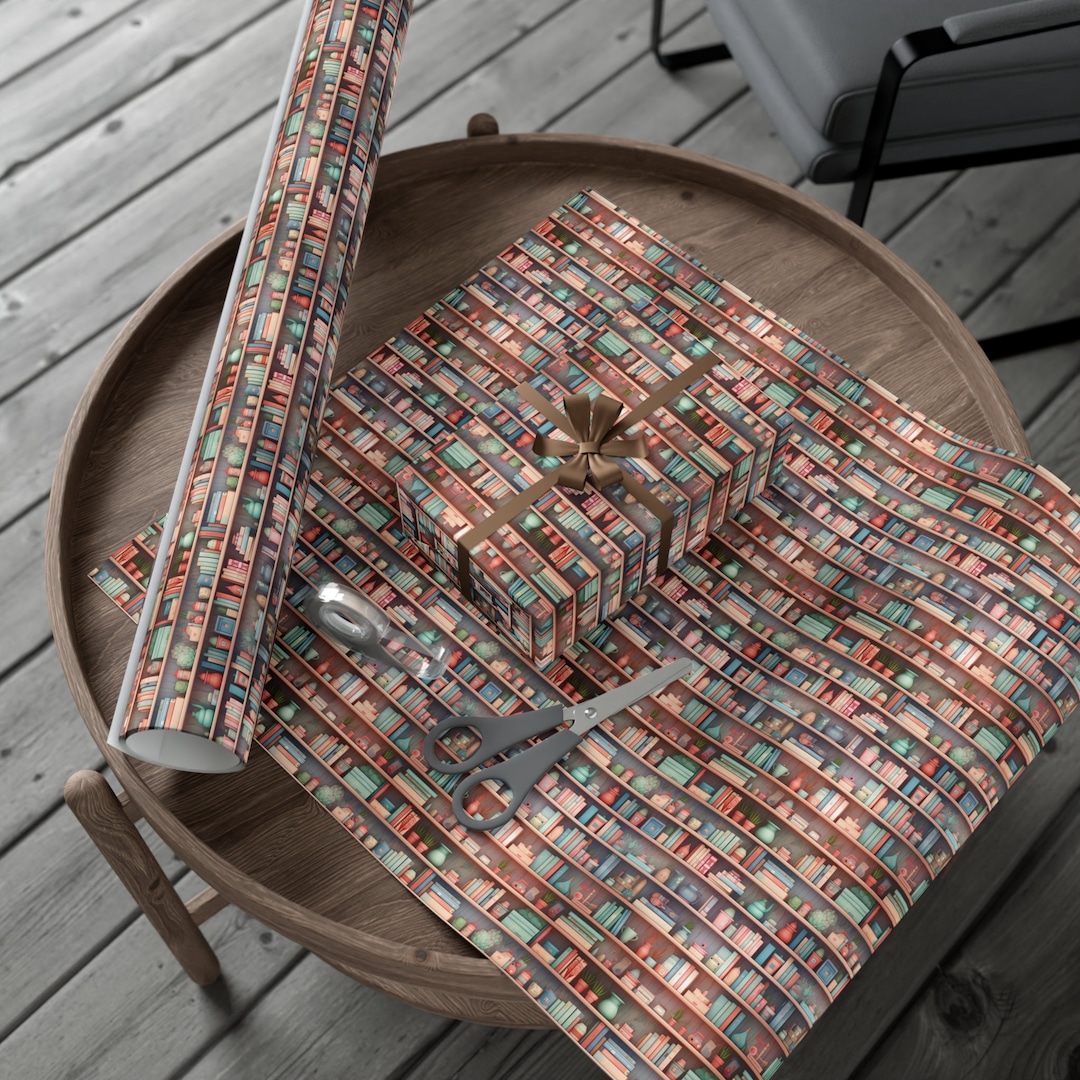 Book Lover Wrapping Paper, Bookshelf Design, Matte or Satin Finish - Etsy
