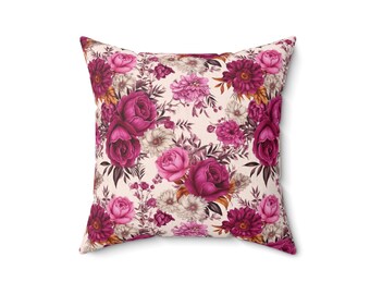 Pink Floral Square Throw Pillow: Bohemian Home Decor