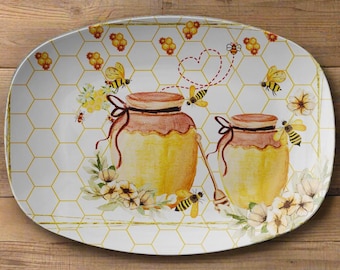 Honeycomb Serving Platter: Bee Decor, USA Made (10x14)