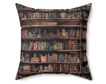 Bookshelf with Books perfect for Book Lovers Square Pillow, Perfect for Elegant Home Decor Housewarming and Wedding Gifts Perfect for Home