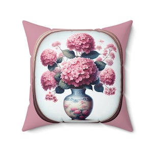 Pink Chinoiserie Hydrangea Pillow: Elegant Floral Home Decor