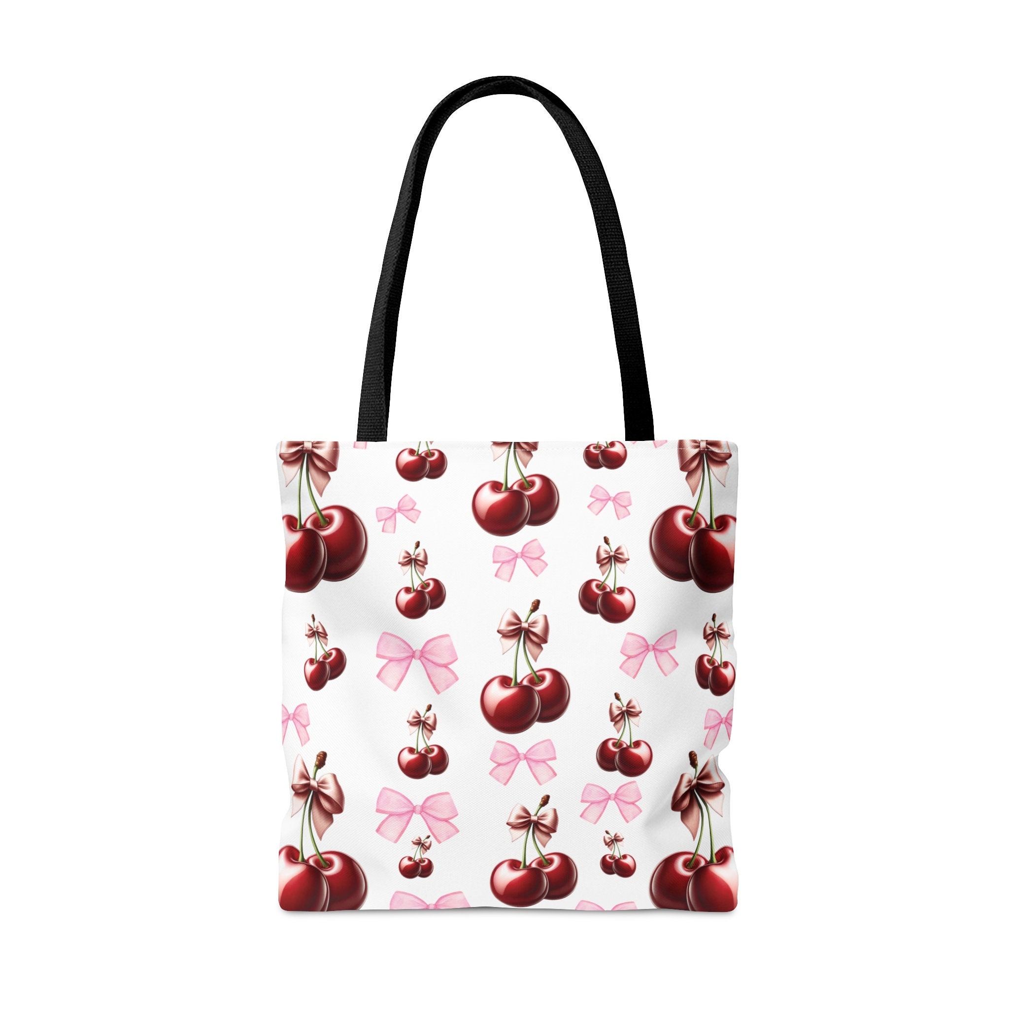 Cherry & Pink Bow Tote Bag: Stylish Polyester Everyday Accessory 