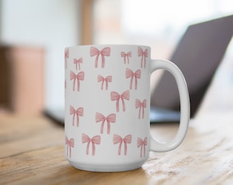 Pink Bows Ballet Mug: 15 oz Ceramic Coffee Cup