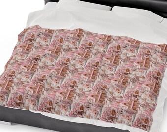 Pink Christmas Village Throw Blanket: Vintage-Inspired Cozy Polyester