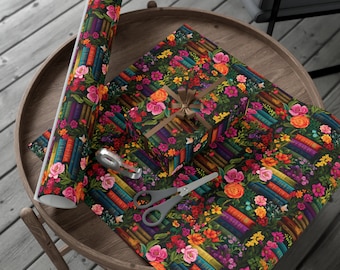 Floral Books Wrapping Paper: Vintage Style Gift Wrap