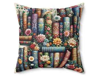 Floral Books Pillow: Elegant Home Decor, Book Lover Gift