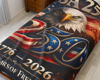 USA 250 Bald Eagle 1776 2026 Blanket  250 Years of Freedom Velveteen