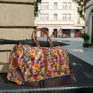 Floral Travel Duffel Bag: Waterproof Nylon Weekend Getaway Luggage