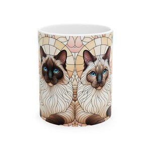 Siamese Cat Mug: Stained Glass Illusion, 11oz Coffee Cup