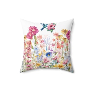 Hummingbird Pillow Cover: Floral Wildflower Accent Cushion