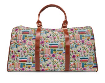 Floral Books Travel Duffel Bag: Waterproof Nylon Weekender