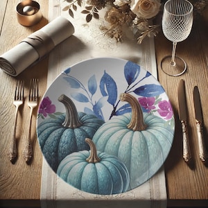 Blue Pumpkin Dinner Plate: Elegant Autumn Thanksgiving Decor
