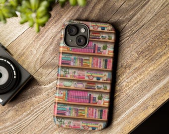 3D Books on Pastel Shelves Phone Case: Literary Gift