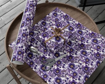 Purple Floral Wrapping Paper: Elegant Gift Wrap, All Occasion
