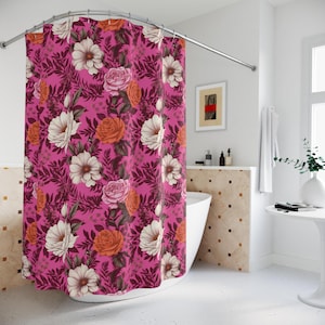 Pink Boho Floral Shower Curtain: Bohemian Bathroom Decor