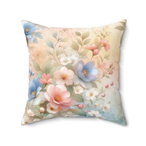 Pastel Floral Square Pillow: Elegant Victorian Style Home Decor