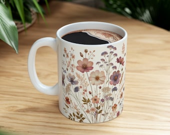 Wildflower Garden Coffee Mug: Vintage Floral Botanical Design