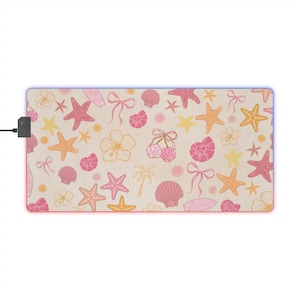 Pink Seashells Starfish Pattern LED Gaming Mouse Pad | RGB Desk Mat