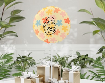 Mama and Baby Line Art Balloon Round 11" | Floral Pattern