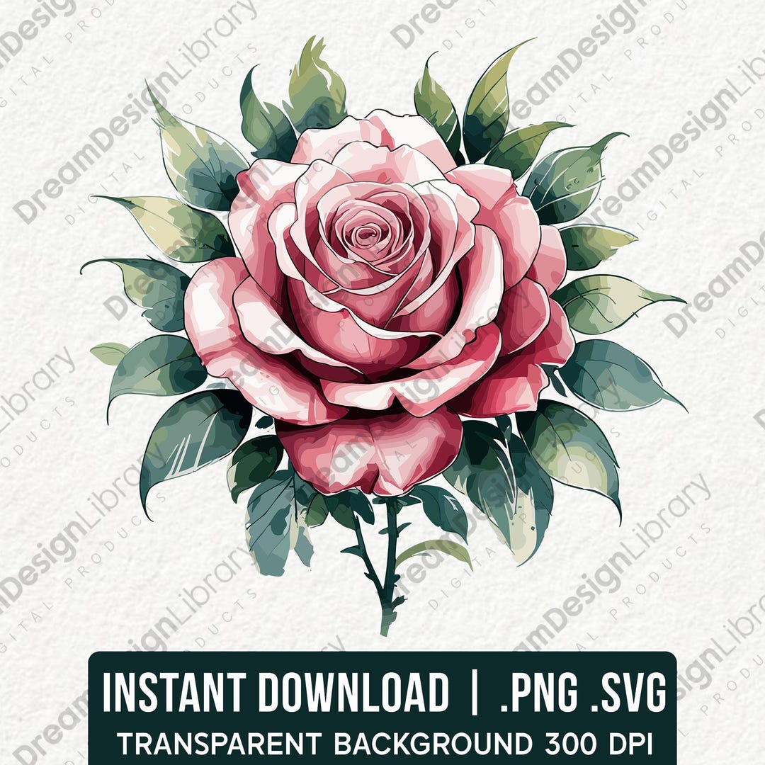 Pink Rose Clipart | Watercolor Floral Art | Digital Romantic Design for ...
