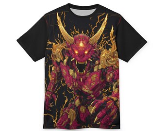 Crimson Oni — Cyberpunk Demon All Over Print Tee | Void & Co. Neon Demon Graphic Shirt