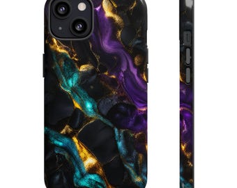 Abstract Art Phone Case Luxury Marble Gold Black - Fluid Art Tough Case iPhone 13 14 15 16