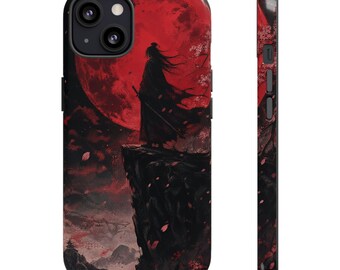 Anime Phone Case Dark Aesthetic - Lone Warrior Red Moon Art - Tough Case iPhone 13 14 15 16