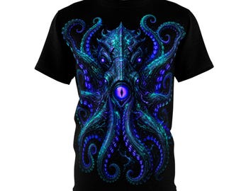 Void Leviathan — Cyberpunk Kraken All Over Print Tee | Void & Co. Neon Deep Sea Graphic Shirt
