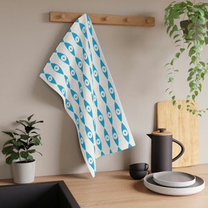 Witte Vintage Pyrex MCM &quot;Eyes&quot; / Hot & Cold Dip set Stijl Patroon Beïnvloed Design Keukenhanddoek | Theedoek | Keukendoek | Droogdoek