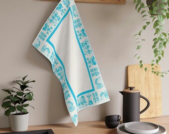Vintage Style Pyrex Amish / Butterprint Pattern Influenced Design in Blue Kitchen Towel | Tea Towel | Kitchen Cloth | Drying Cloth