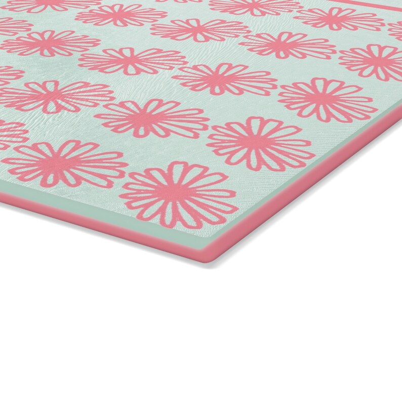 Vintage Pyrex Pink Daisy Pattern Influenced Design Vintage Style Tempered Glass Kitchen Work Top Saver, Cutting Board, Chopping Board image 4