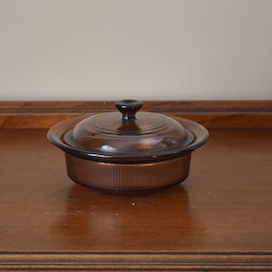 Vintage Visions by Corning Ware Amber V-30-B 24oz / 750ml Bowl / Dish With Matching Glass Lid