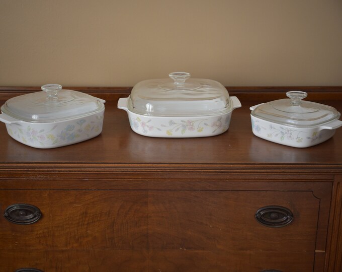 Vintage Corningware Pastel Bouquet Set of 3 Casserole Dishes Etsy