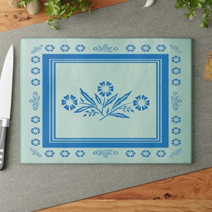 Corningware Blue Cornflower Influenced Design Vintage Style Tempered Glass Kitchen Work Top Saver, Cutting Board, Chopping Board 2 x Sizes