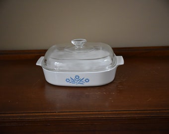 Vintage Corningware / Corning / Corning Ware Blue Cornflower A-10-B  Casserole Dish with Glass Lid