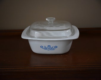 Vintage Corning Ware Dutch Oven 1970s P-34-B - 4 QT Dish with Pyrex Lid P-12-C