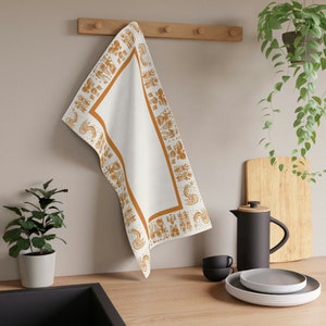 Vintage Style Pyrex Amish / Butterprint Pattern Influenced Design in Gold Kitchen Towel | Tea Towel | Kitchen Cloth | Drying Cloth