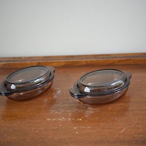 Set Of 2 Vintage Corning Ware Visions Amber V-14-B Casserole Dish | 14 oz Storage DIsh/Bowl with Lids