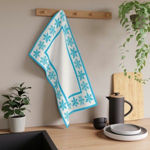 Vintage Pyrex Blue Snowflake Style Pattern Influenced Design Style Kitchen Towel | Tea Towel | Kitchen Cloth | Drying Cloth