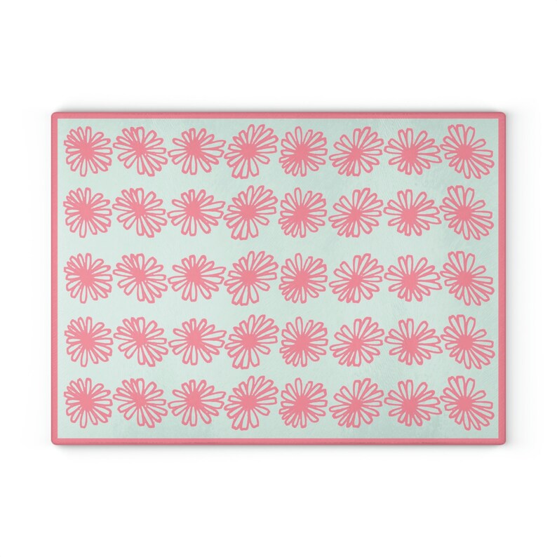 Vintage Pyrex Pink Daisy Pattern Influenced Design Vintage Style Tempered Glass Kitchen Work Top Saver, Cutting Board, Chopping Board image 2