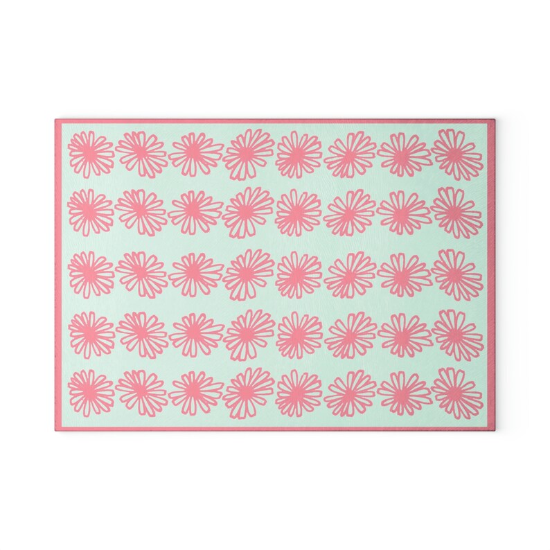 Vintage Pyrex Pink Daisy Pattern Influenced Design Vintage Style Tempered Glass Kitchen Work Top Saver, Cutting Board, Chopping Board image 8