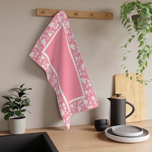 Vintage Pyrex Pink Gooseberry Style Pattern Influenced Design Style Kitchen Towel | Tea Towel | Kitchen Cloth | Drying Cloth