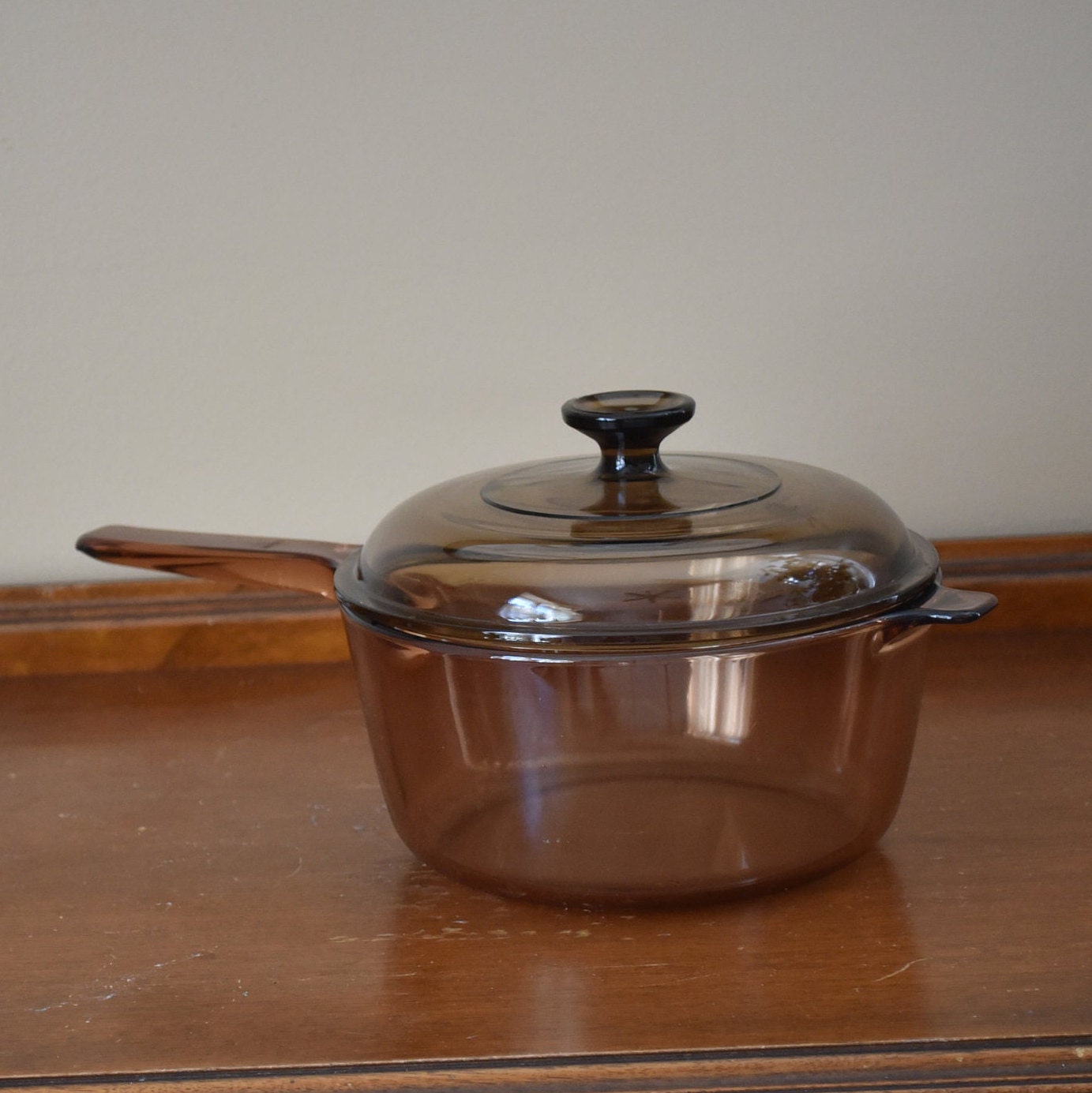 Corning Vision Cookware Amber 2.5 Quart Saucepan with Lid Vintage