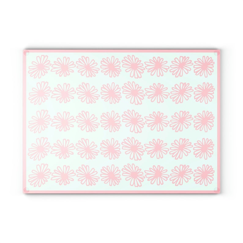 Vintage Pyrex Pink Daisy Pattern Influenced Design Vintage Style Tempered Glass Kitchen Work Top Saver, Cutting Board, Chopping Board image 3