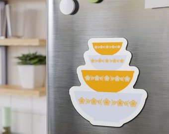 Pyrex Schüssel Gestapelt Schmetterling Gold Muster Gestanzter Magnet in Gold und Weiß | Vintage Pyrex Muster beeinflusst Magnet | Pyrex Geschenk