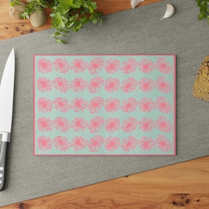 Vintage Pyrex Pink Daisy Pattern Influenced Design Vintage Style Tempered Glass Kitchen Work Top Saver, Cutting Board, Chopping Board image 7