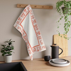 Vintage Style Pyrex Amish / Butterprint Pattern Influenced Design in Pink Kitchen Towel | Tea Towel | Kitchen Cloth | Drying Cloth