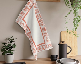 Vintage Style Pyrex Amish / Butterprint Pattern Influenced Design in Pink Kitchen Towel | Tea Towel | Kitchen Cloth | Drying Cloth