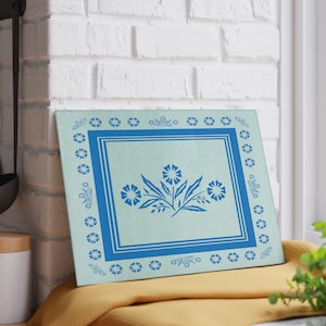 Corningware Blue Cornflower Influenced Design Vintage Style Tempered Glass Kitchen Work Top Saver, Cutting Board, Chopping Board 2 x Sizes